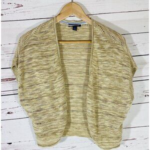 Tommy Hilfiger Womens Shrug Sweater Sz Medium Beige Tan Knit Vest Sleeveless